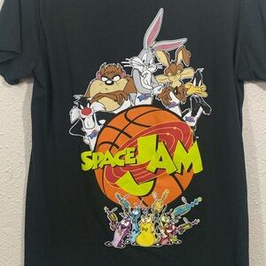 Space Jam‎ Black Screen Print Crew Neck Shirt Sleeve Tee 100% Cotton size M